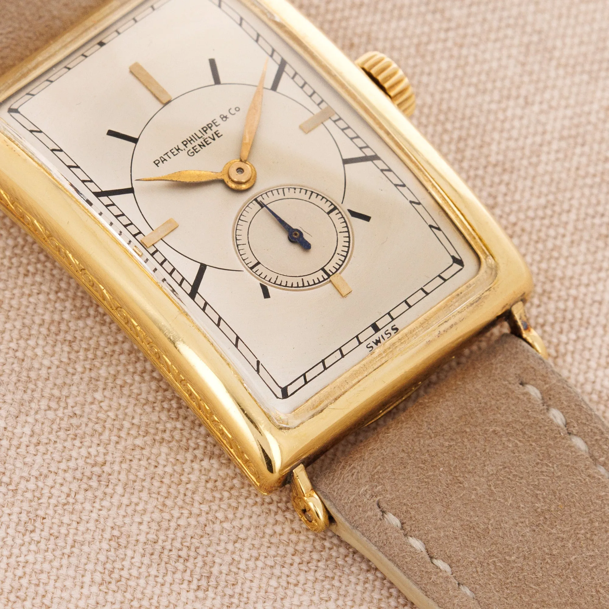 Patek Philippe Yellow Gold Rectangular Watch Ref. 10 with Remarkable Engraving Details