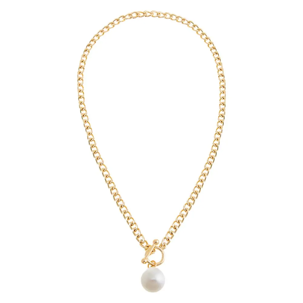 Pearl Toggle Cuban Chain Necklace