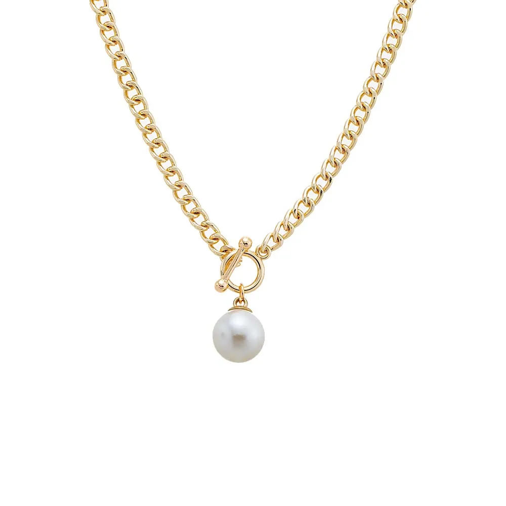 Pearl Toggle Cuban Chain Necklace