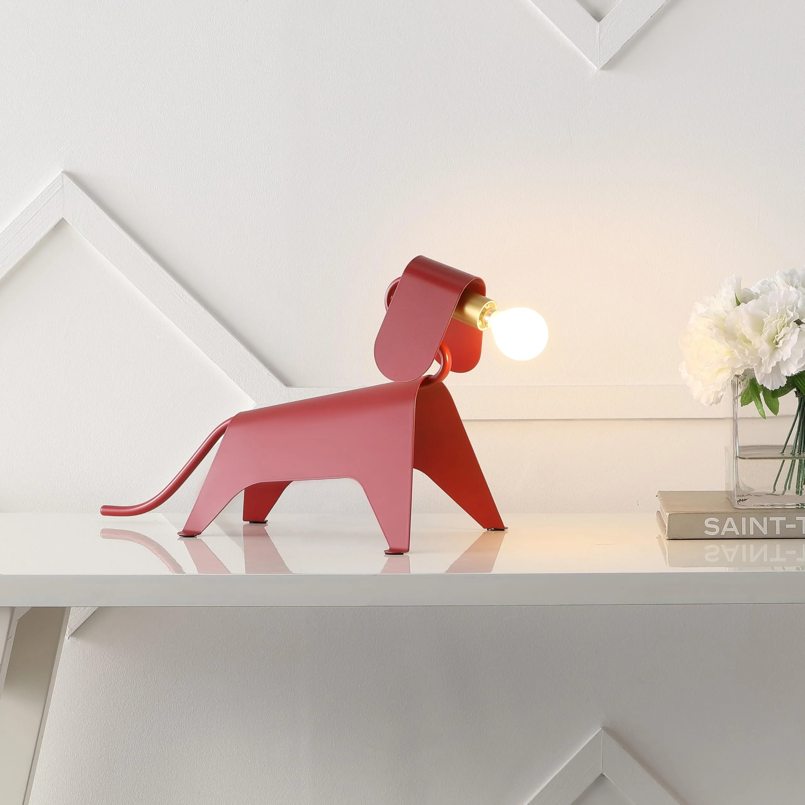 Penelope 10" Modern Industrial Iron Canine Led Kids' Lamp Red