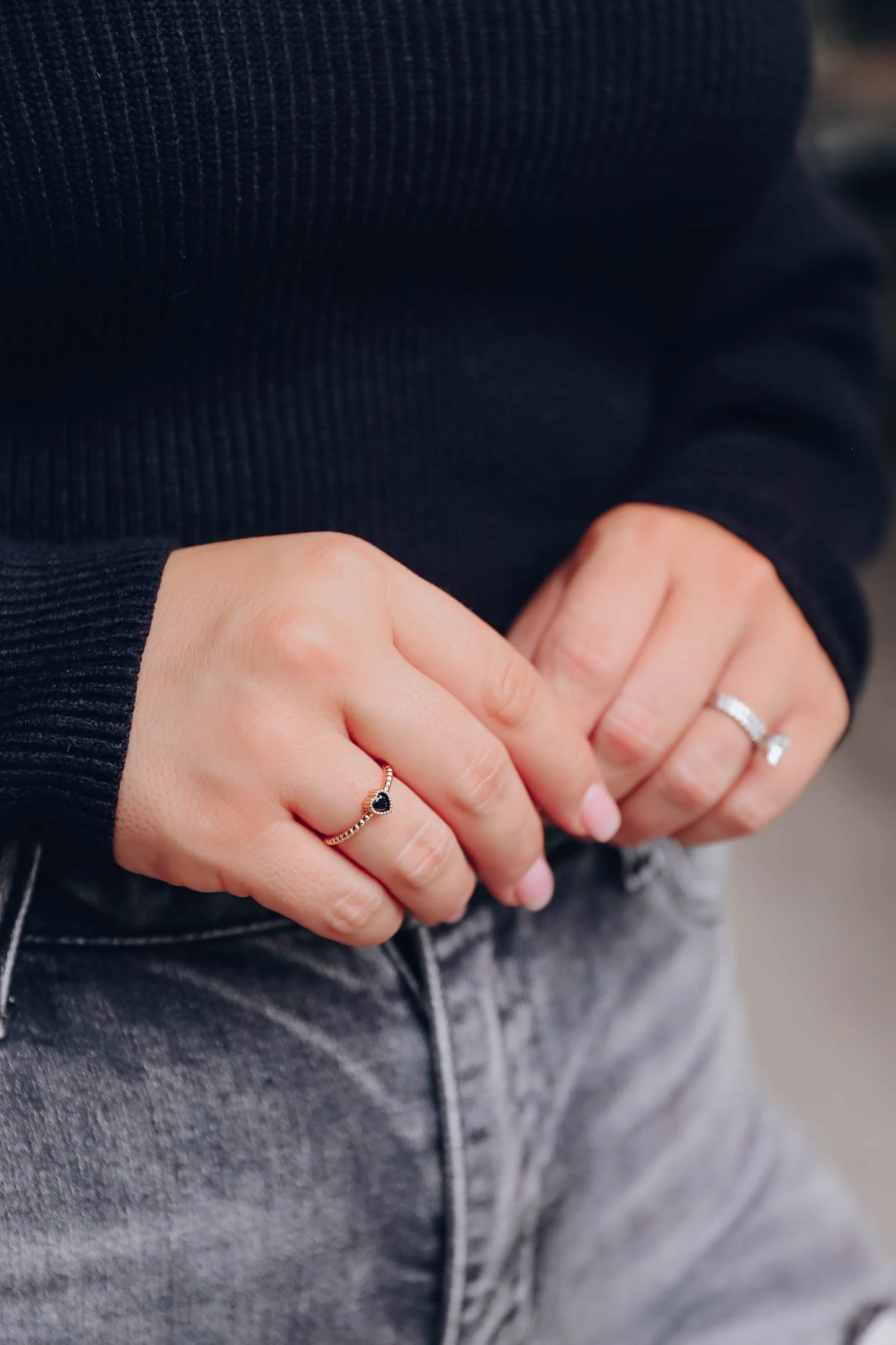 Perfect Touch CZ Heart Ring - Black / Gold Plated