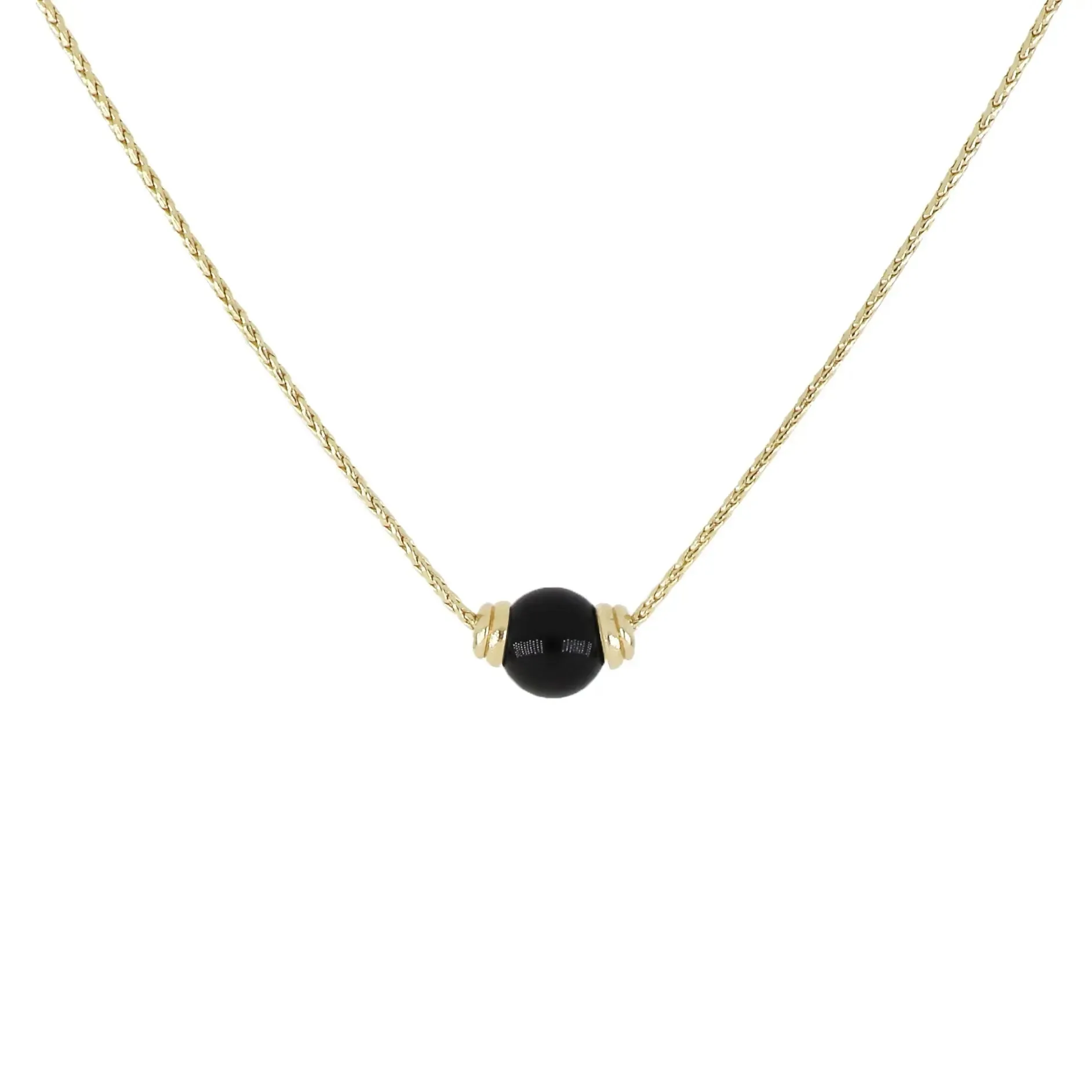 Perola Collection - Single Black Onyx Gold Necklace