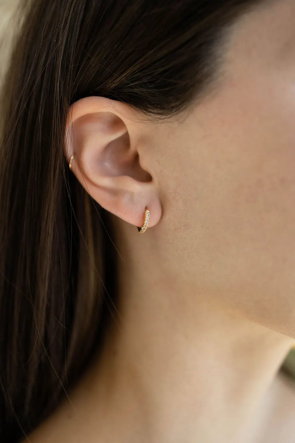 Pink CZ Diamond Huggie Hoops Earrings in Gold