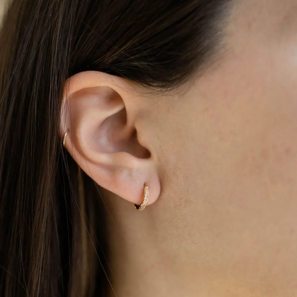 Pink CZ Diamond Huggie Hoops Earrings in Gold