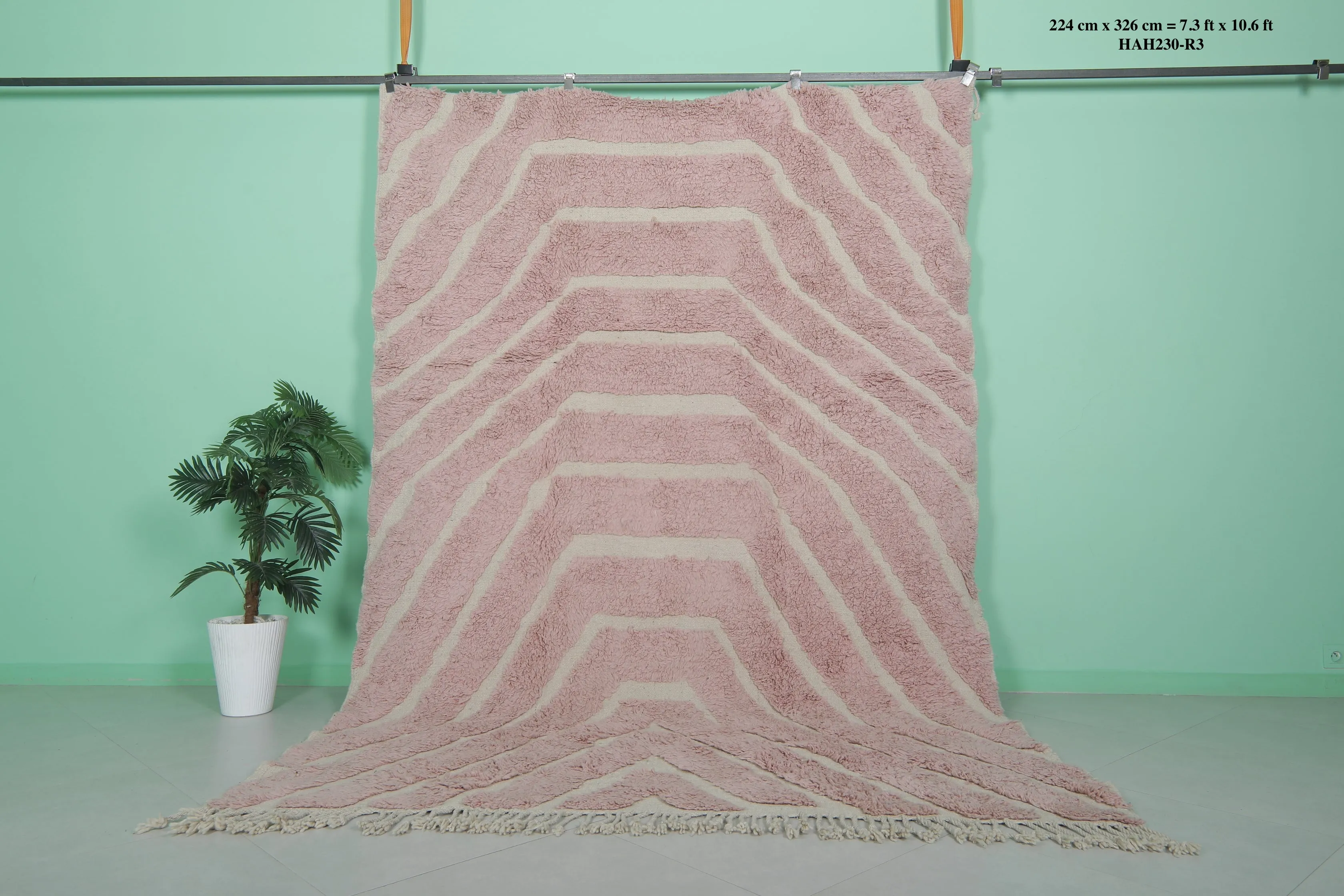 Pink Moroccan Rug - 7.3 x 10.6 ft | Handwoven Geometric Design