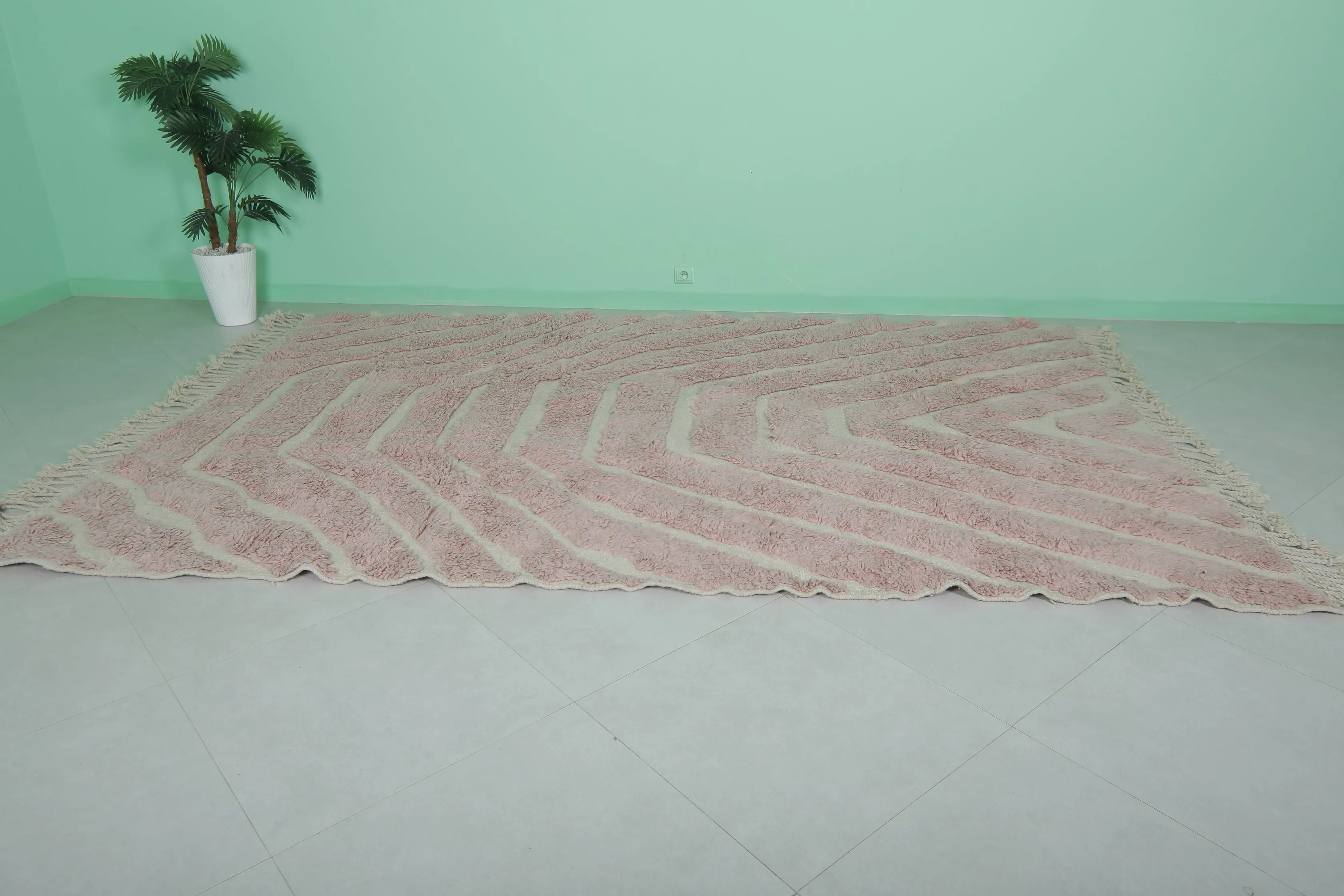 Pink Moroccan Rug - 7.3 x 10.6 ft | Handwoven Geometric Design