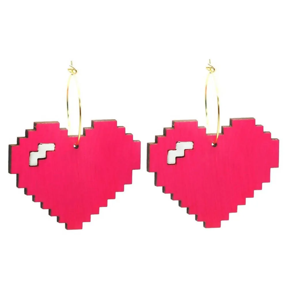 Pixelated Heart Hoops Earrings