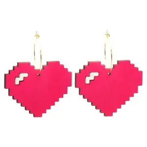Pixelated Heart Hoops Earrings