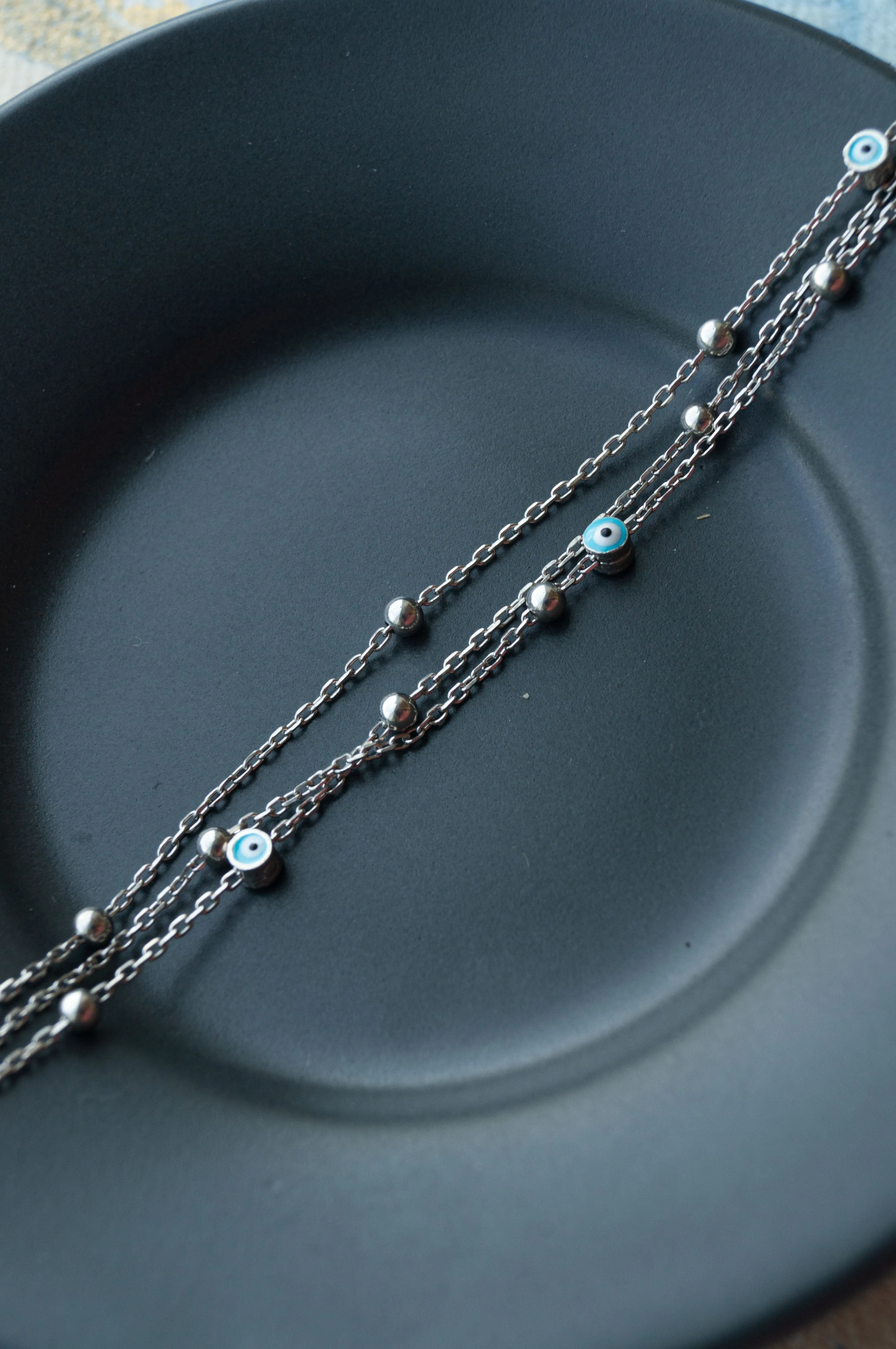 Playfully Layered Evil Eye Sterling Silver Chain Bracelet