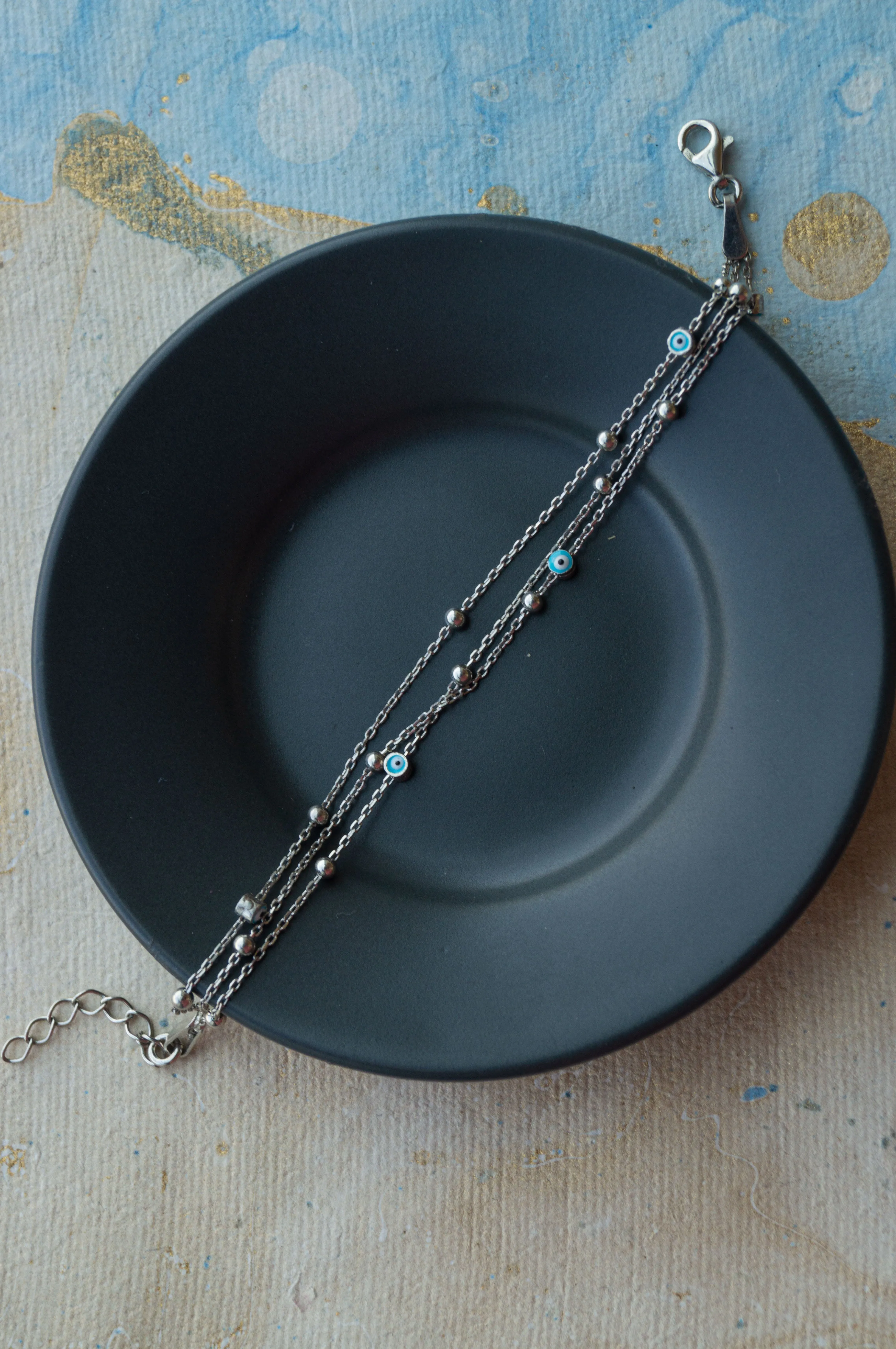 Playfully Layered Evil Eye Sterling Silver Chain Bracelet