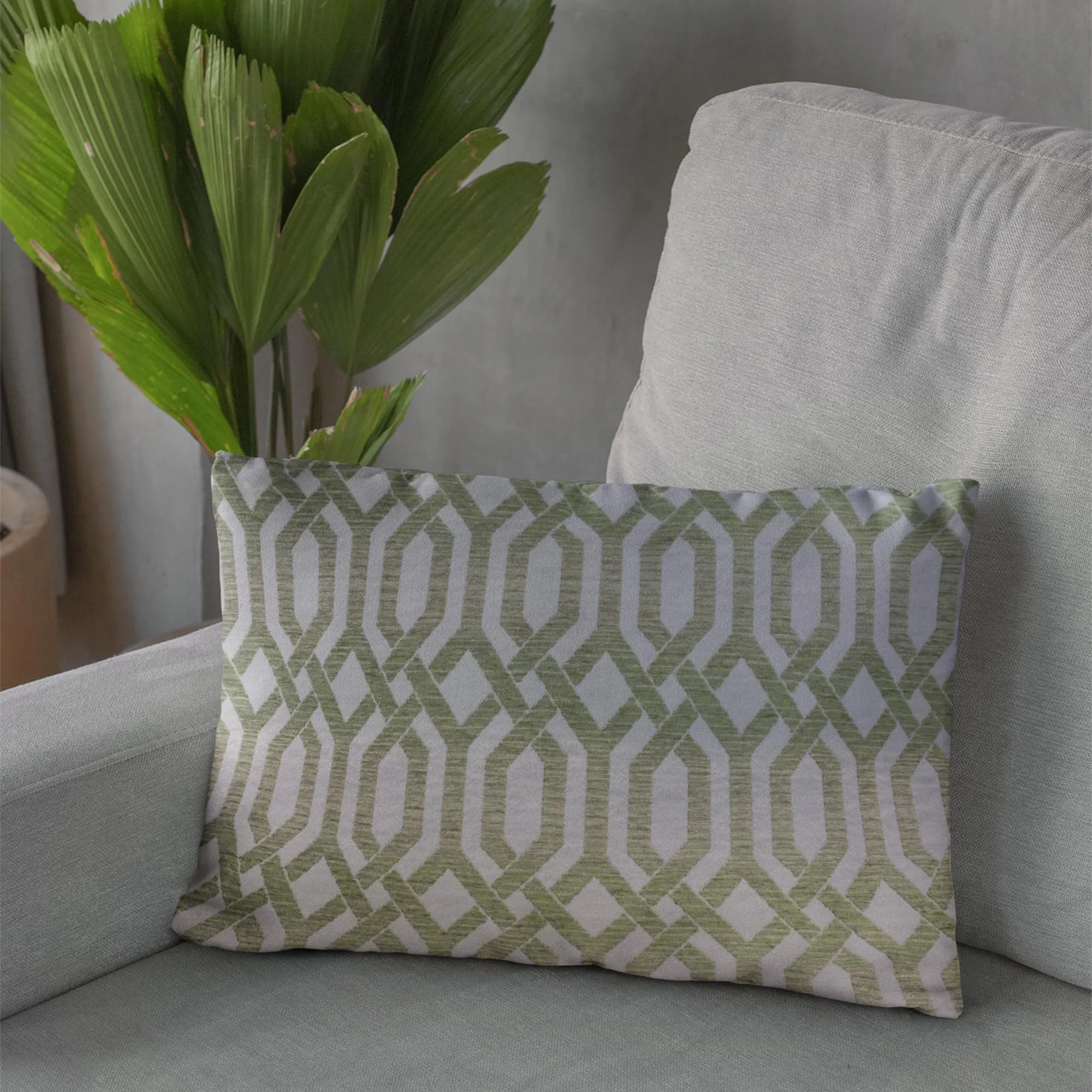 Plutus Green Beige Serene Meadow Imperial Trellis Luxury Throw Pillow