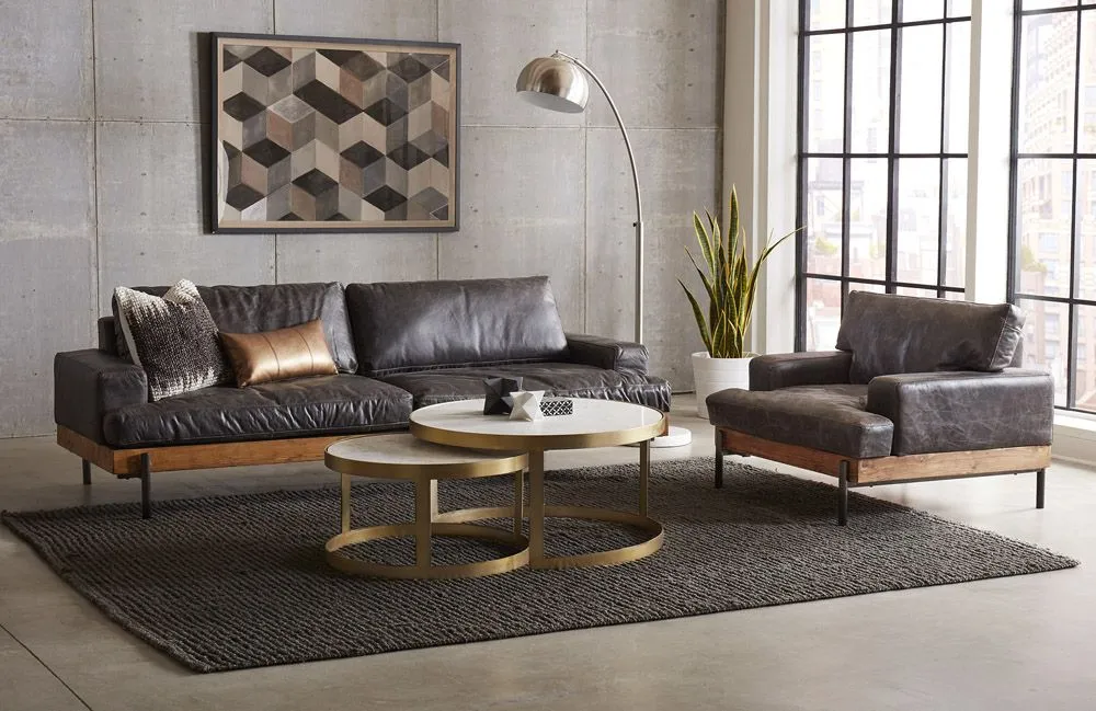 Portofino Industrial Leather Arm Chair, Morocco Black