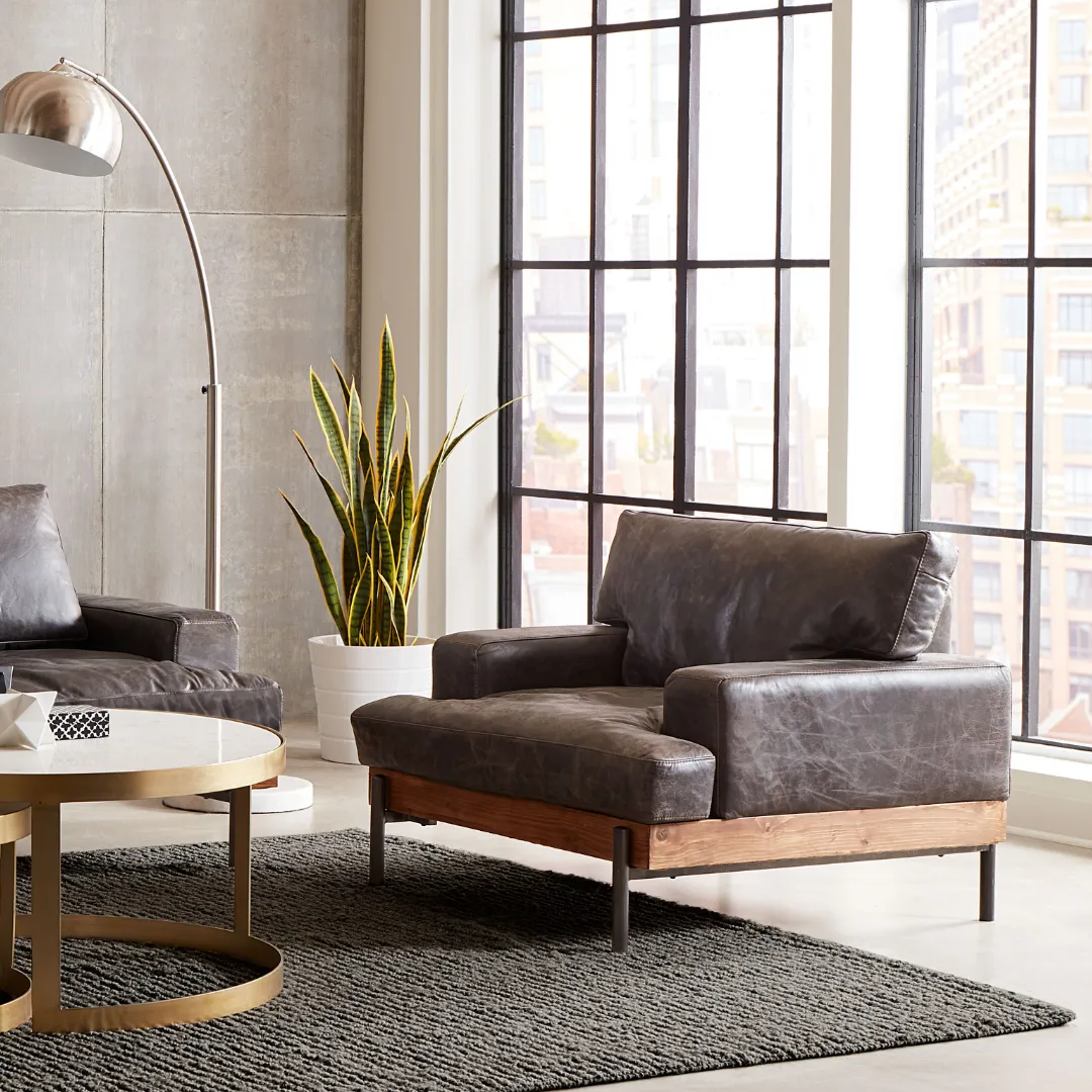Portofino Industrial Leather Arm Chair, Morocco Black