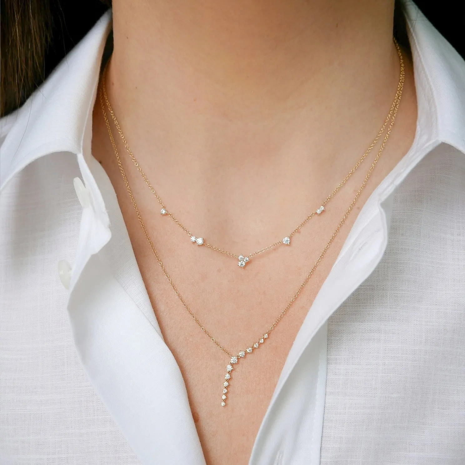 Prong Set Diamond Waterfall Necklace