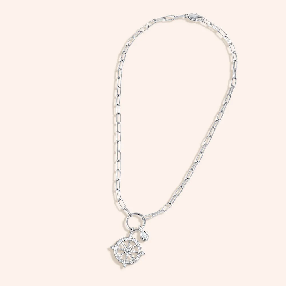 "Best of Luck" Multi Charm Thin Link Chain 18" Necklace Set - Horseshoe & Spike Charms