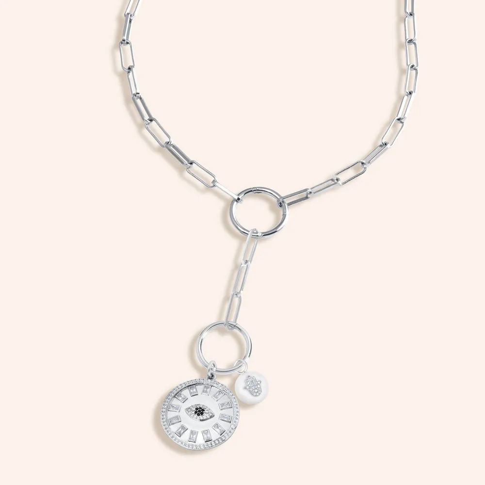 "Divine Protection" Multi Charm Medium Link Chain 22" Necklace Set - Evil Eye & Hand Charms