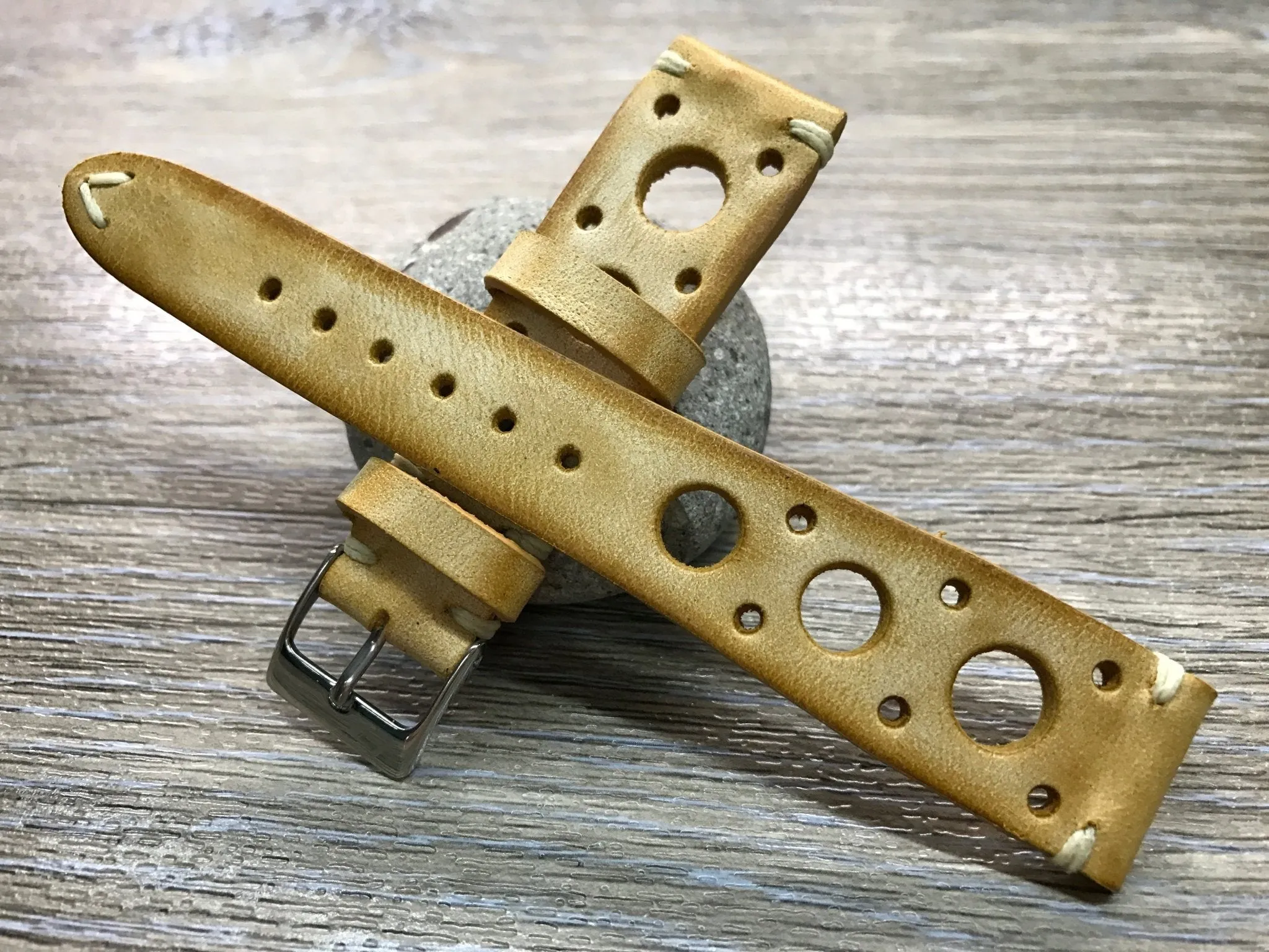 Racing Watch Straps, Leather watch band, Rally Watch straps, Vintage Beige watch band, 18mm 19mm 20mm Watch Straps, FREE SHIPPING