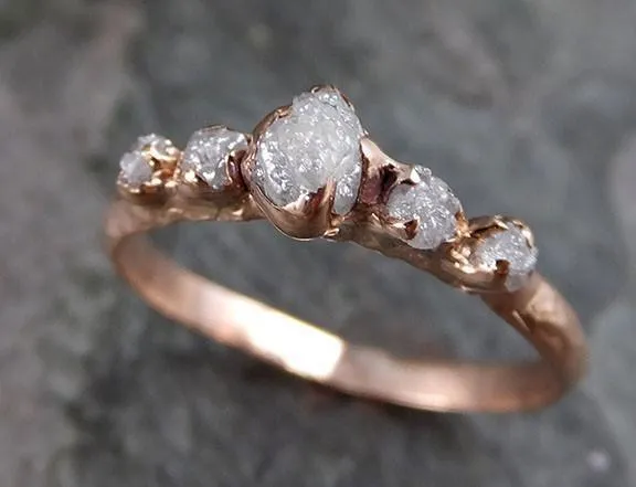 Raw Diamond Rose gold multi stone Engagement Ring Rough diamond Gold Wedding Dainty Delicate Wedding Ring C0216