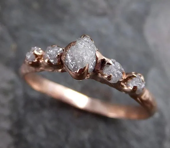 Raw Diamond Rose gold multi stone Engagement Ring Rough diamond Gold Wedding Dainty Delicate Wedding Ring C0216