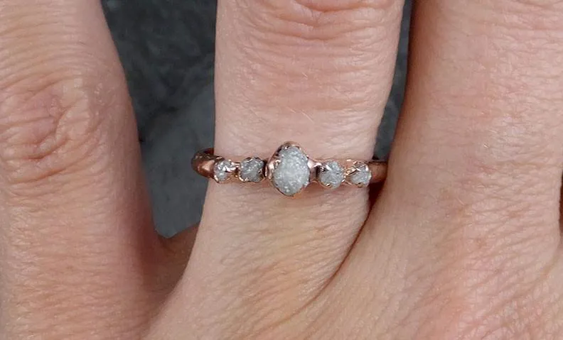 Raw Diamond Rose gold multi stone Engagement Ring Rough diamond Gold Wedding Dainty Delicate Wedding Ring C0216