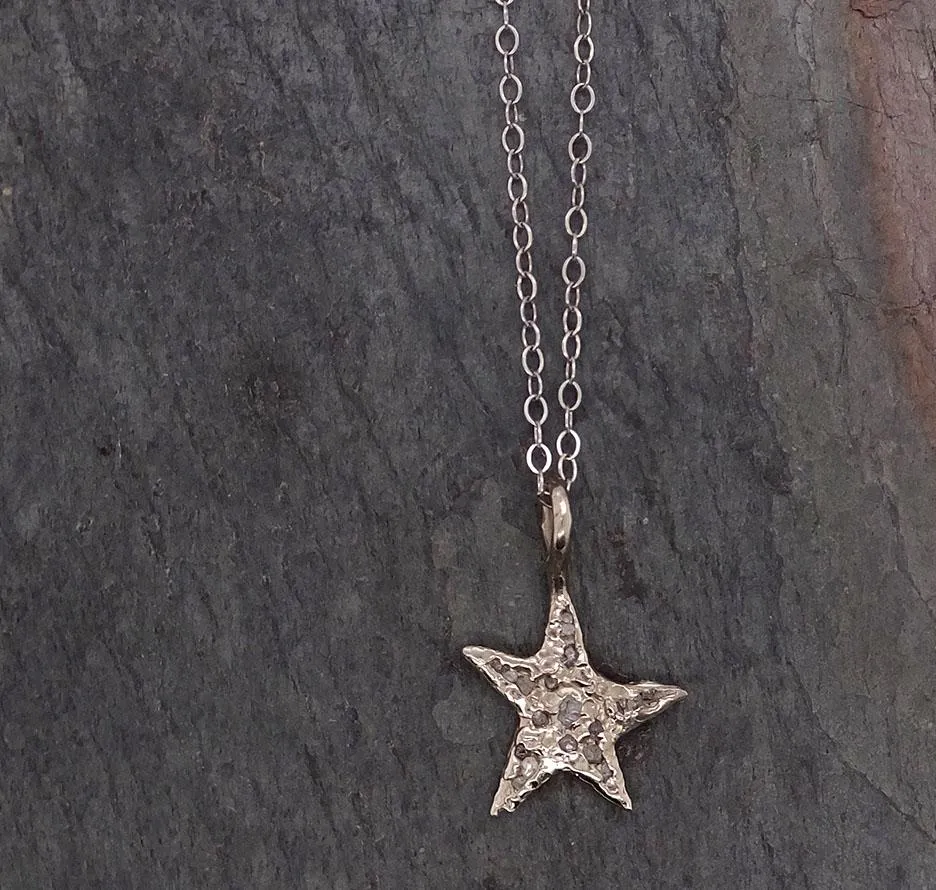 raw rough dainty diamond white gold star pendant charm necklace diamond hammered star by angeline 2047 Alternative Engagement
