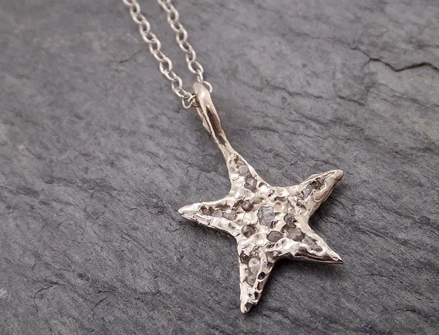 raw rough dainty diamond white gold star pendant charm necklace diamond hammered star by angeline 2047 Alternative Engagement