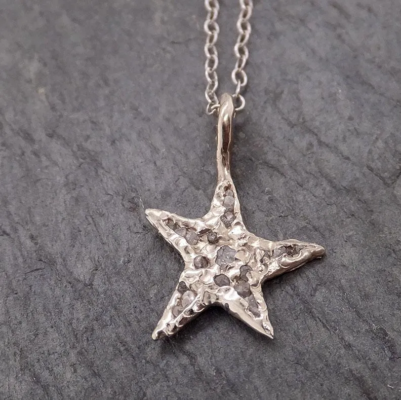 raw rough dainty diamond white gold star pendant charm necklace diamond hammered star by angeline 2047 Alternative Engagement