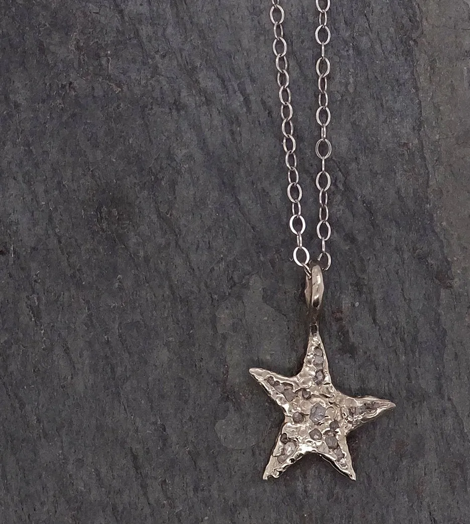 raw rough dainty diamond white gold star pendant charm necklace diamond hammered star by angeline 2047 Alternative Engagement
