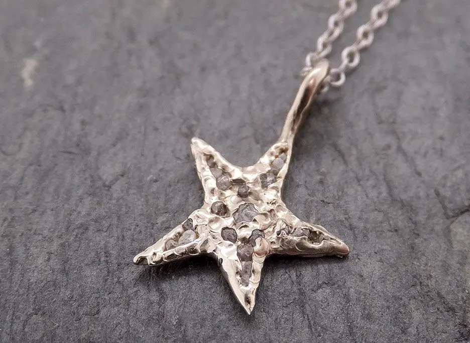 raw rough dainty diamond white gold star pendant charm necklace diamond hammered star by angeline 2047 Alternative Engagement