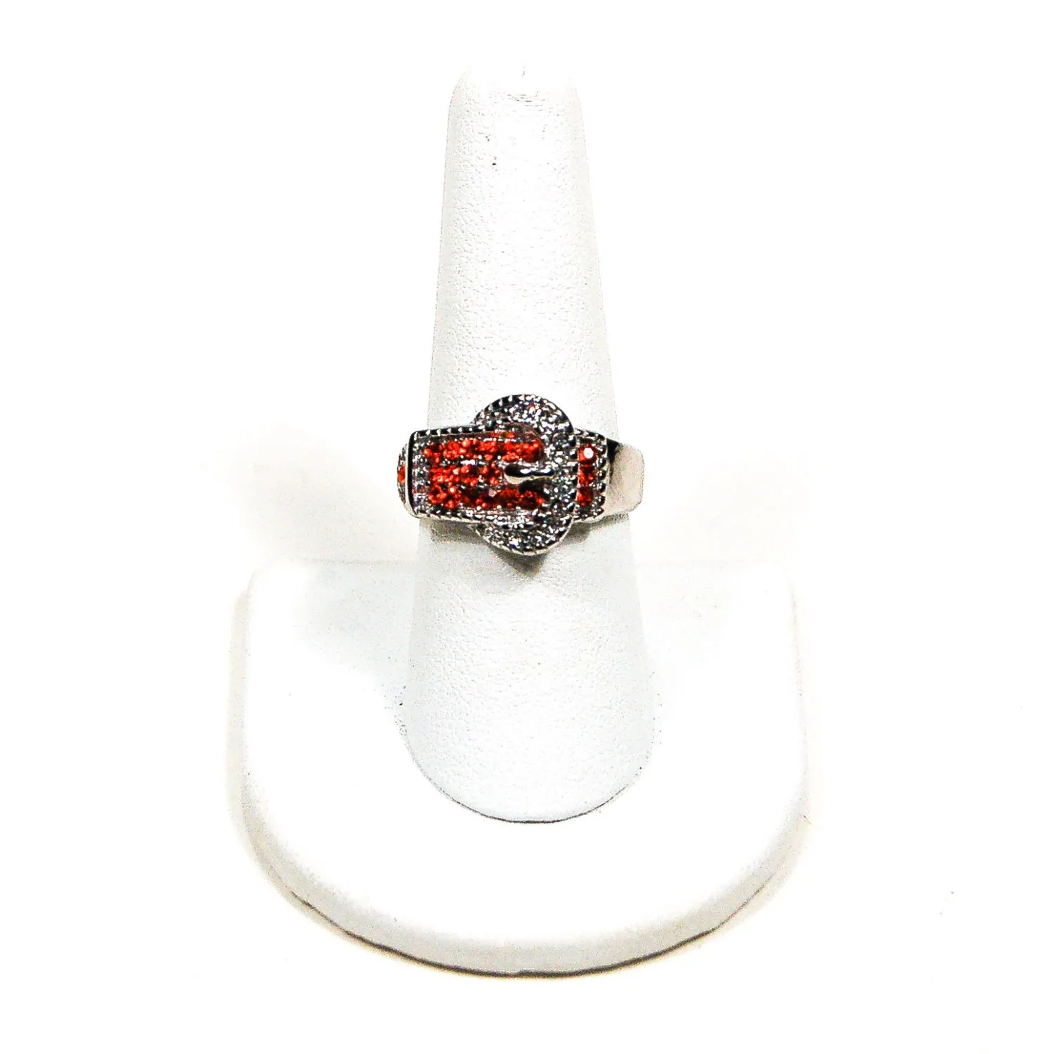 Red Rhinestone Buckle Ring