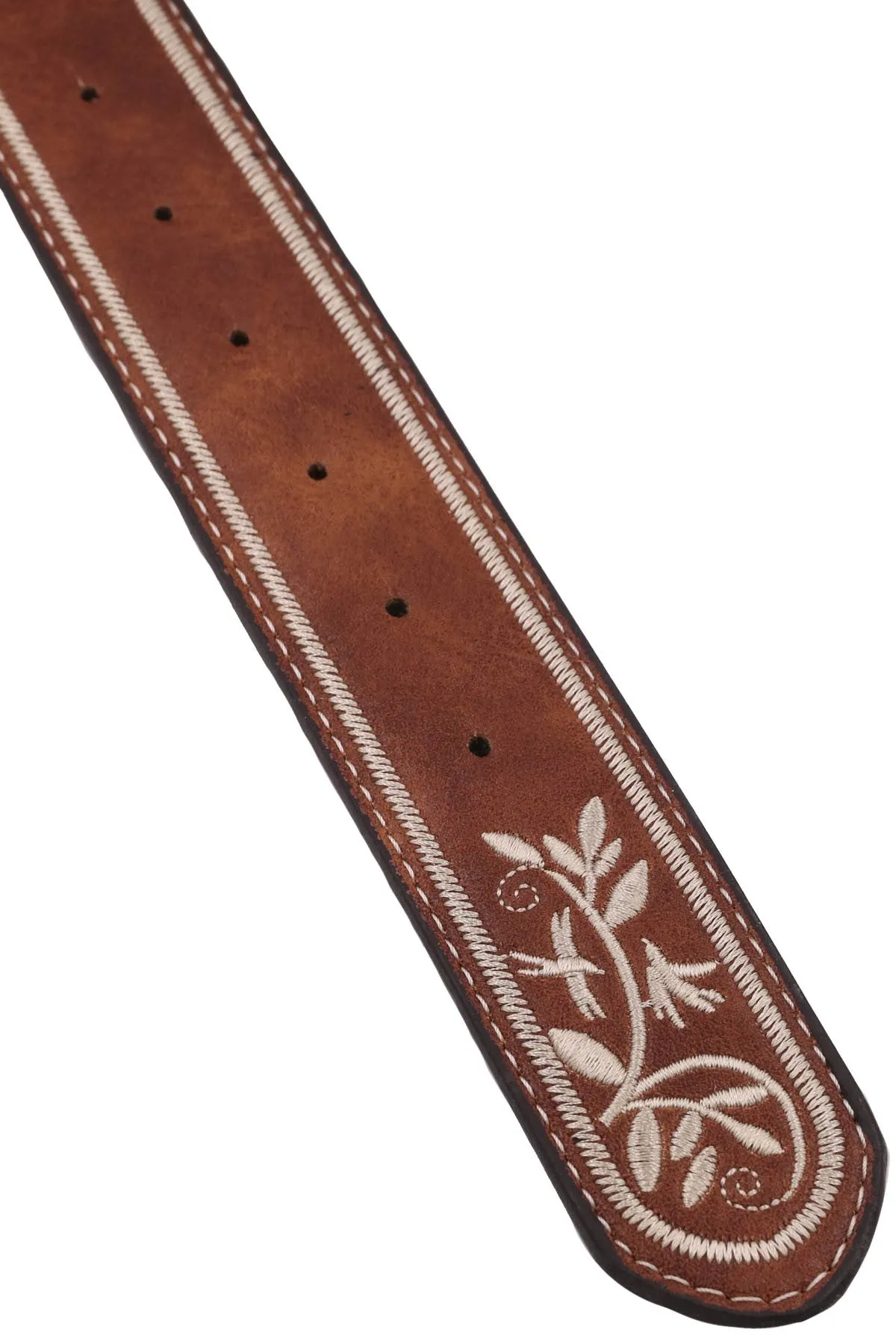 restocked - FLORAL EMBOSSED METAL BUCKLE EMBROIDERED BELT-  3 COLORS