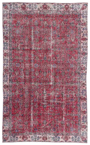 Retro Design Floral Over Dyed Vintage Rug 5'0'' x 8'2'' ft 153 x 250 cm