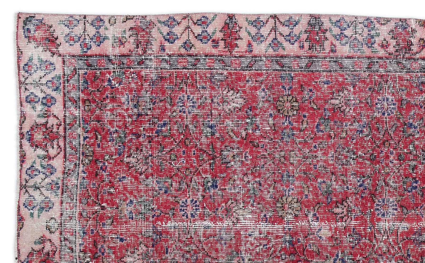 Retro Design Floral Over Dyed Vintage Rug 5'0'' x 8'2'' ft 153 x 250 cm