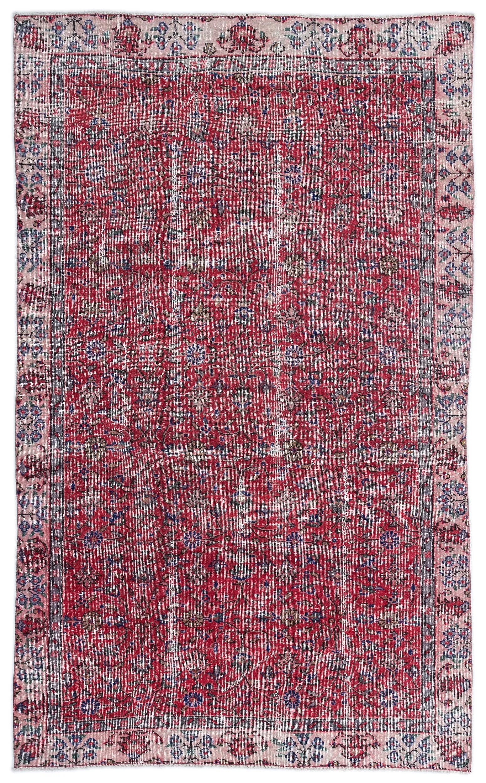 Retro Design Floral Over Dyed Vintage Rug 5'0'' x 8'2'' ft 153 x 250 cm