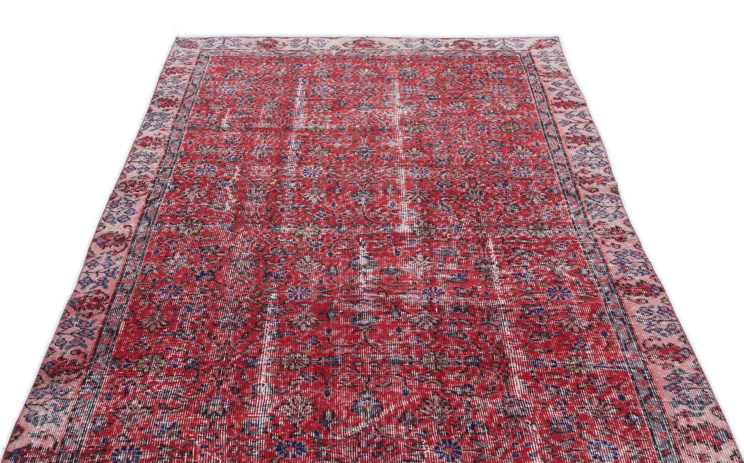 Retro Design Floral Over Dyed Vintage Rug 5'0'' x 8'2'' ft 153 x 250 cm