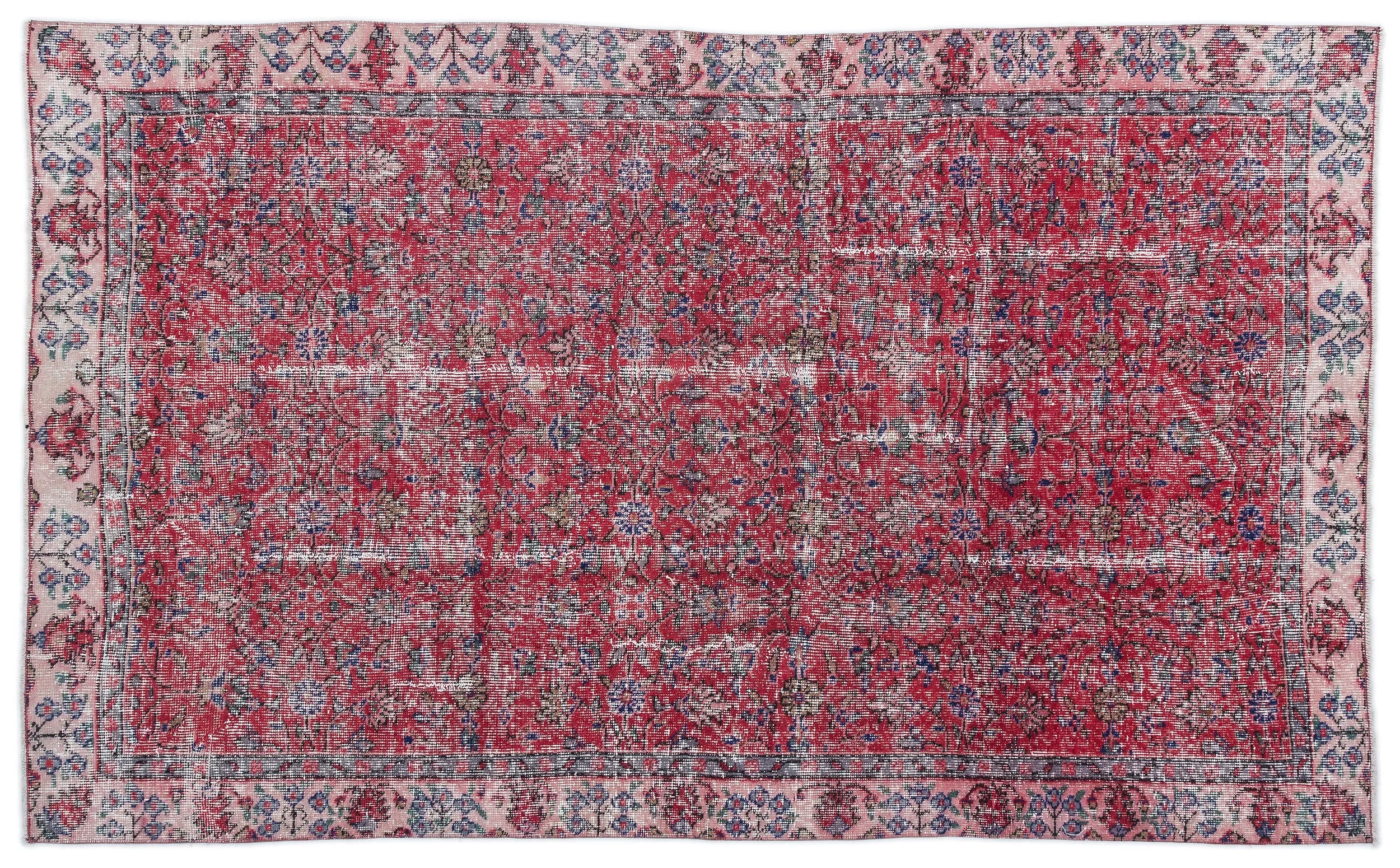 Retro Design Floral Over Dyed Vintage Rug 5'0'' x 8'2'' ft 153 x 250 cm