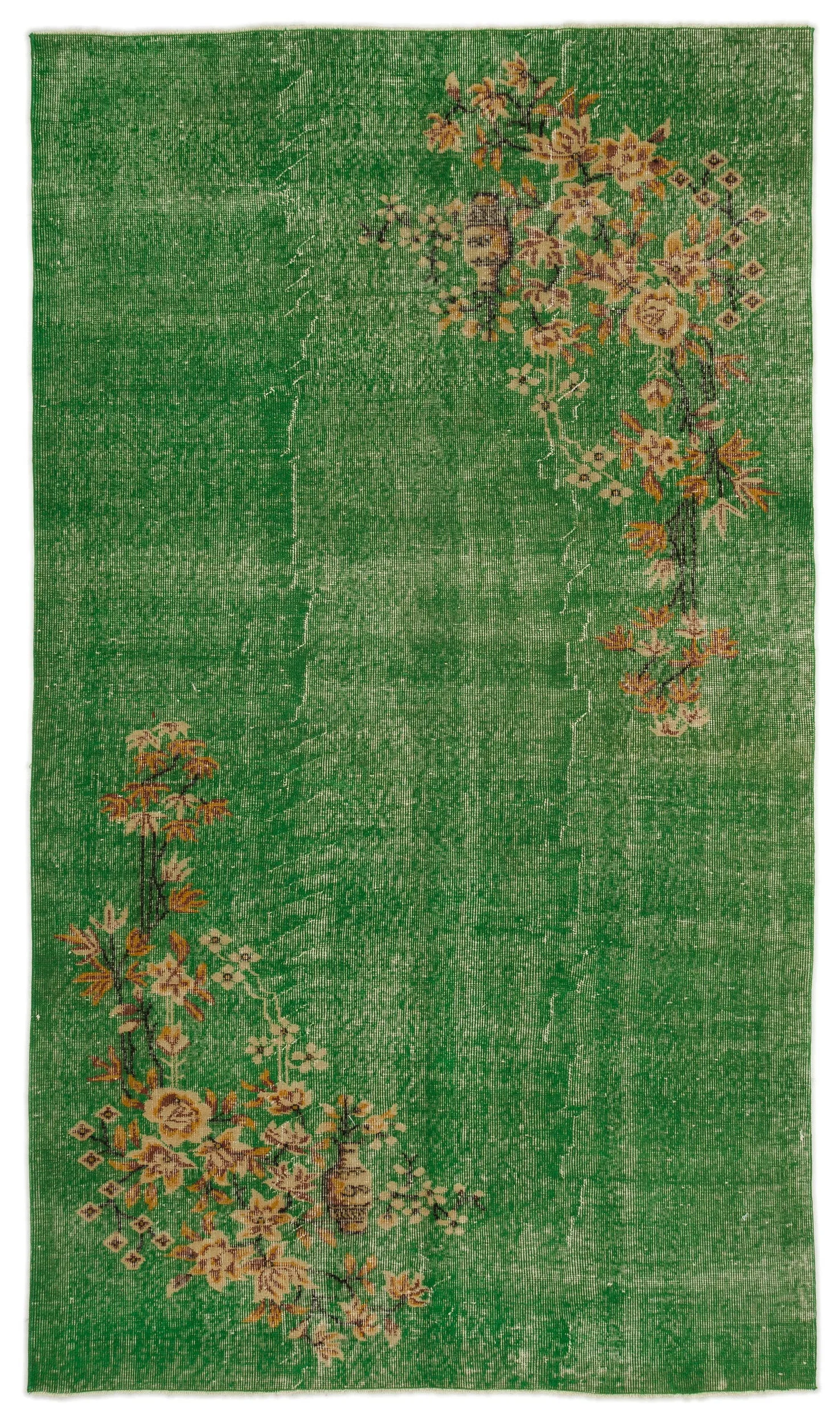 Retro Design Floral Over Dyed Vintage Rug 5'1'' x 8'11'' ft 154 x 271 cm