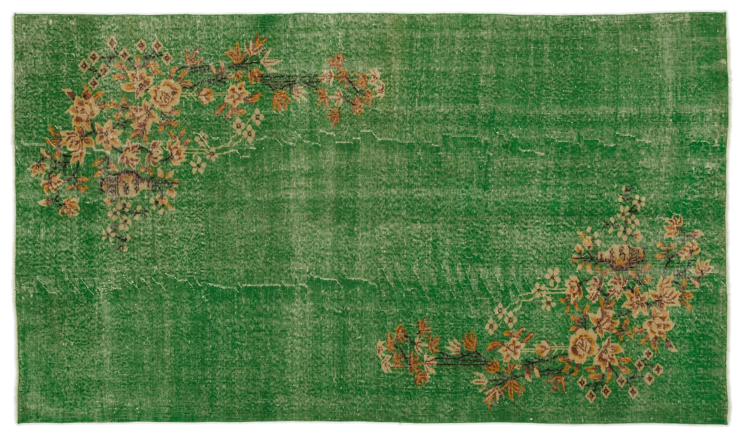 Retro Design Floral Over Dyed Vintage Rug 5'1'' x 8'11'' ft 154 x 271 cm