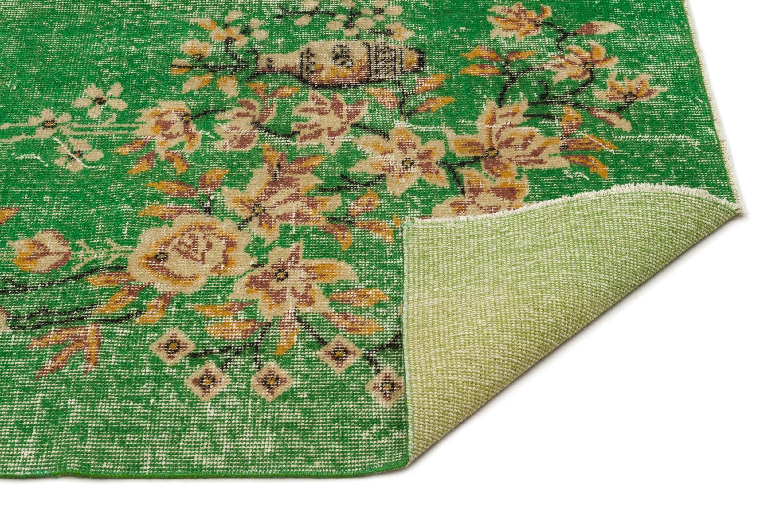 Retro Design Floral Over Dyed Vintage Rug 5'1'' x 8'11'' ft 154 x 271 cm