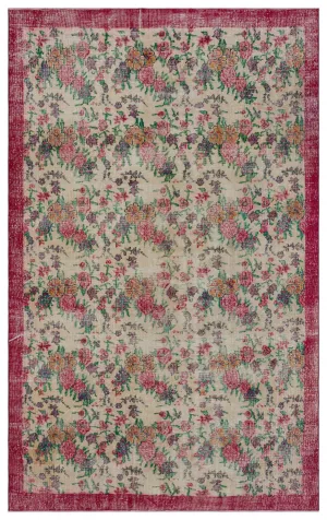 Retro Design Floral Over Dyed Vintage Rug 5'12'' x 9'7'' ft 182 x 291 cm