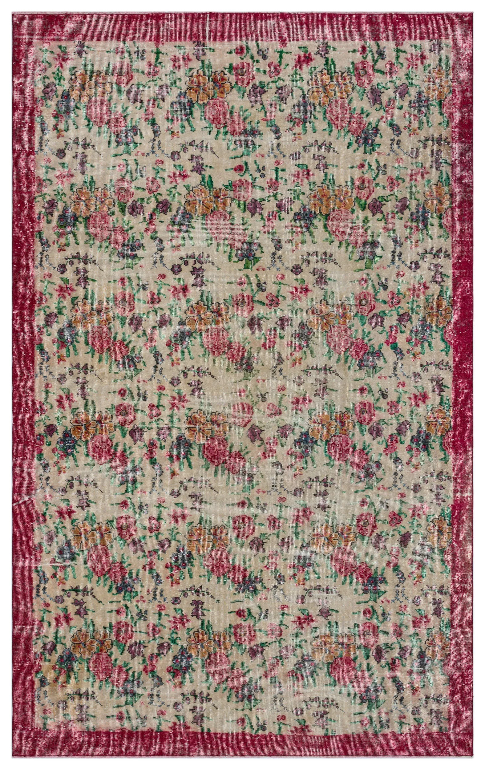 Retro Design Floral Over Dyed Vintage Rug 5'12'' x 9'7'' ft 182 x 291 cm
