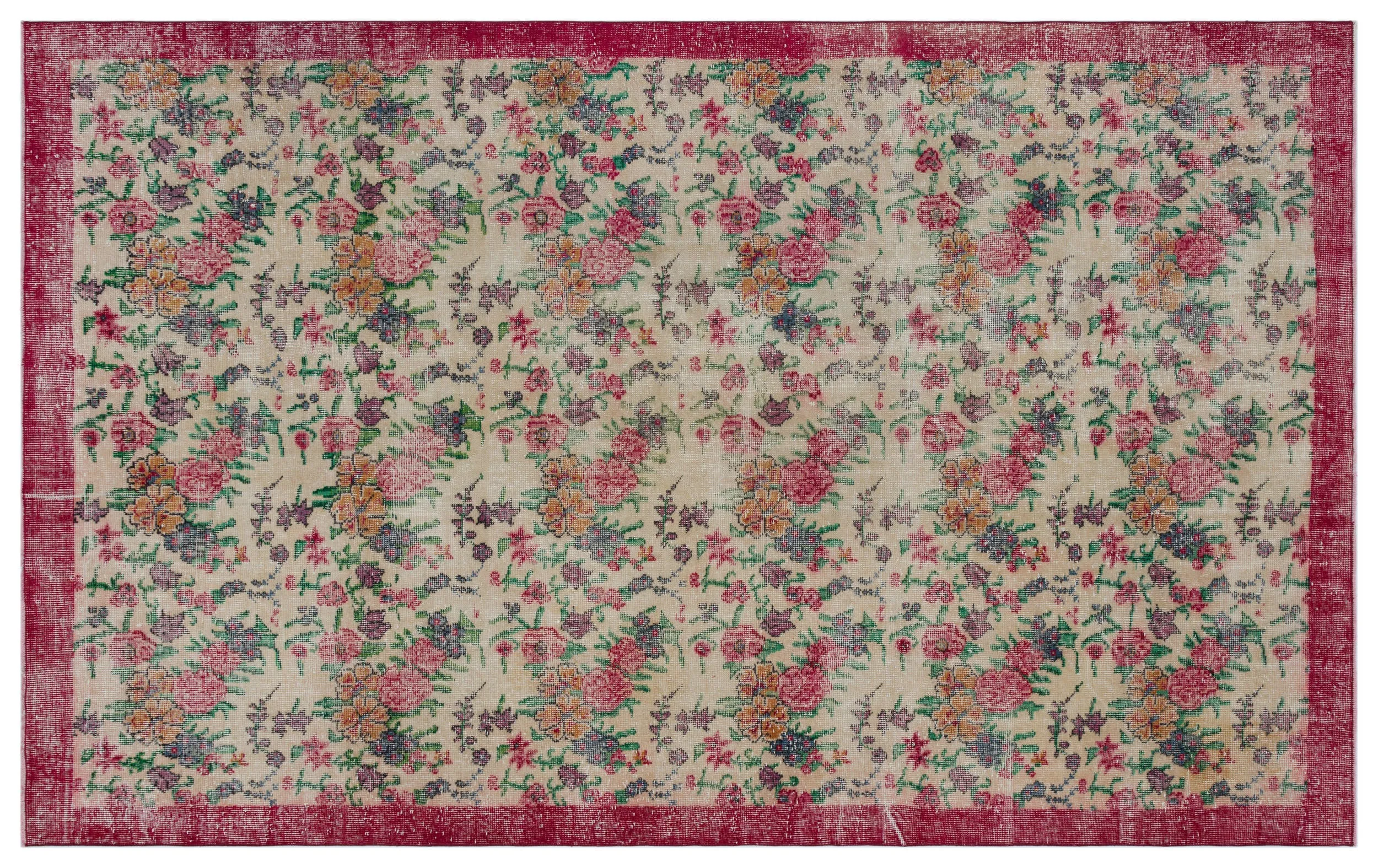 Retro Design Floral Over Dyed Vintage Rug 5'12'' x 9'7'' ft 182 x 291 cm