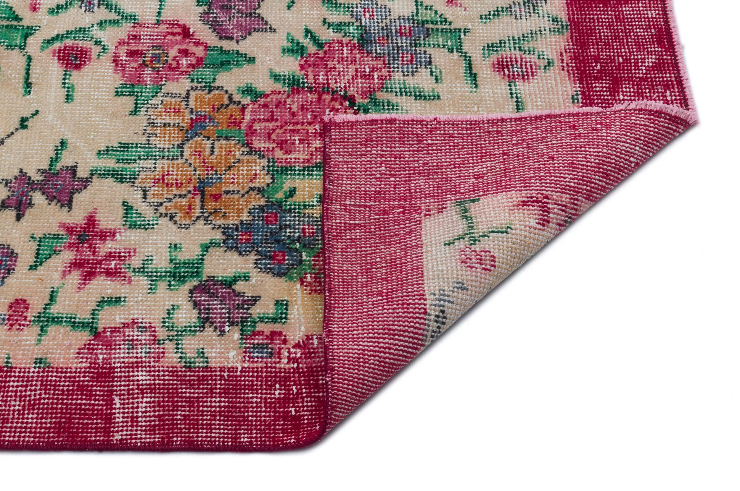 Retro Design Floral Over Dyed Vintage Rug 5'12'' x 9'7'' ft 182 x 291 cm