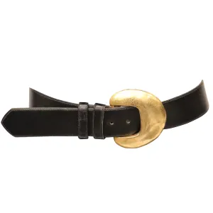 Robert Lee Black Leather Belt W/ Gold Buckle