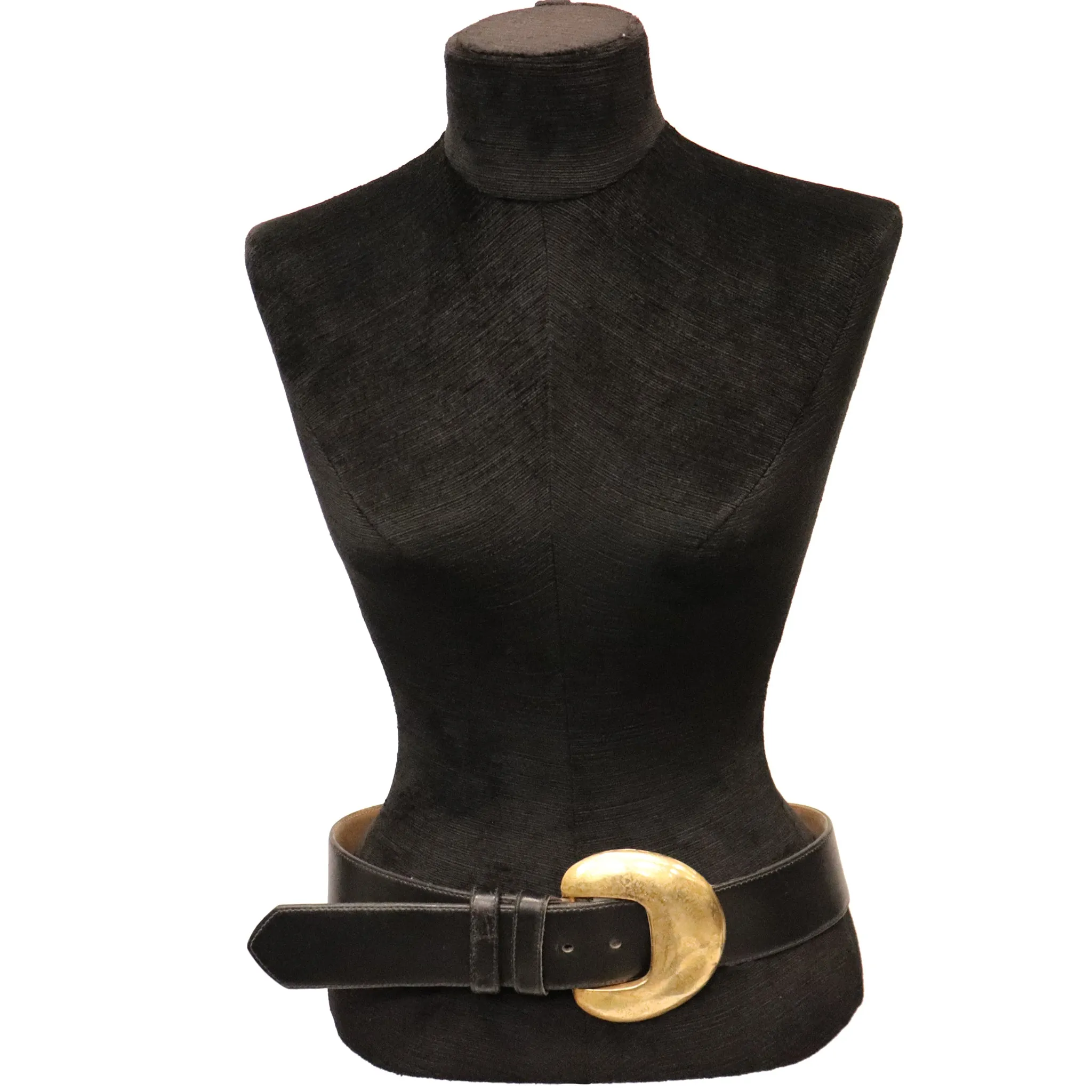 Robert Lee Black Leather Belt W/ Gold Buckle