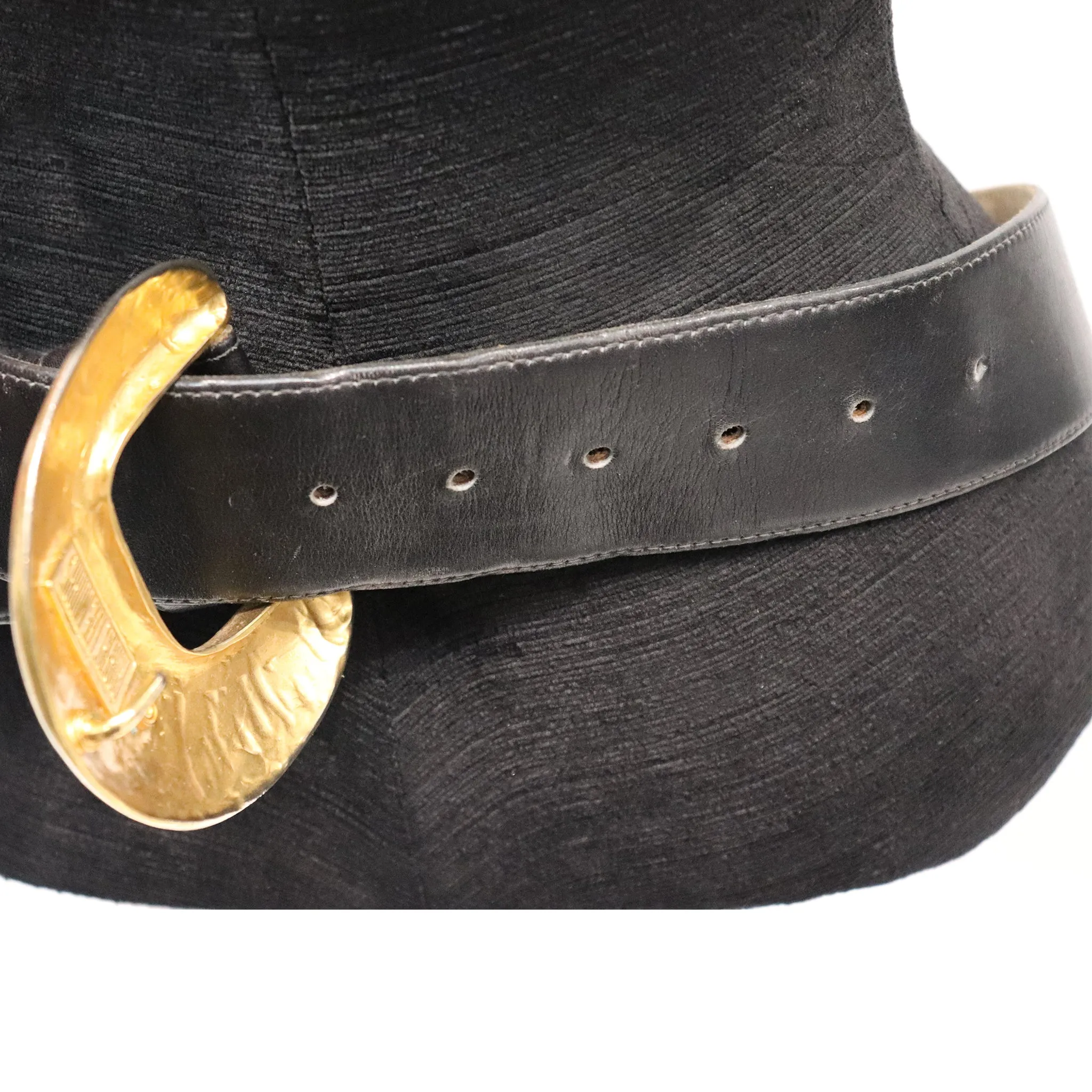 Robert Lee Black Leather Belt W/ Gold Buckle
