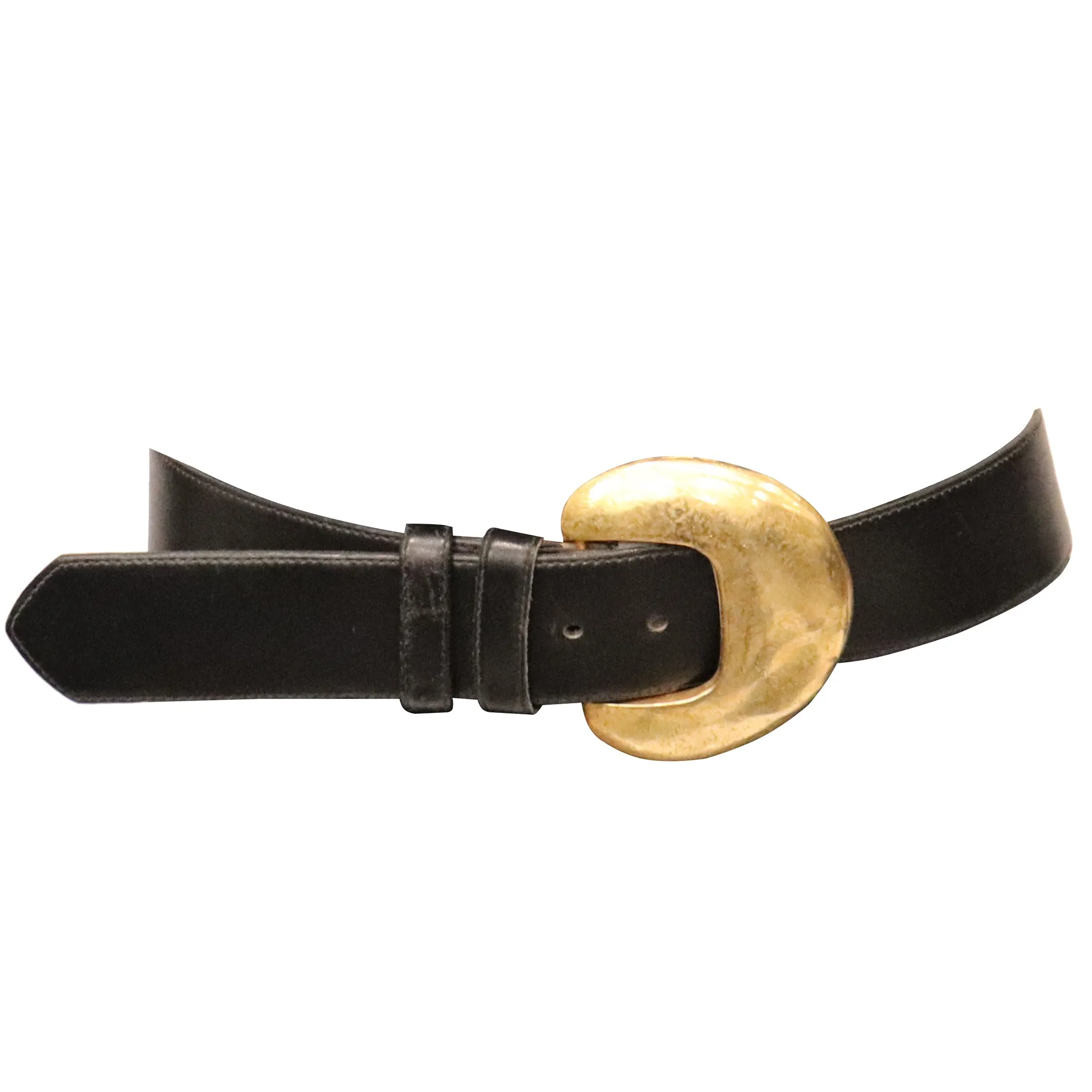 Robert Lee Black Leather Belt W/ Gold Buckle