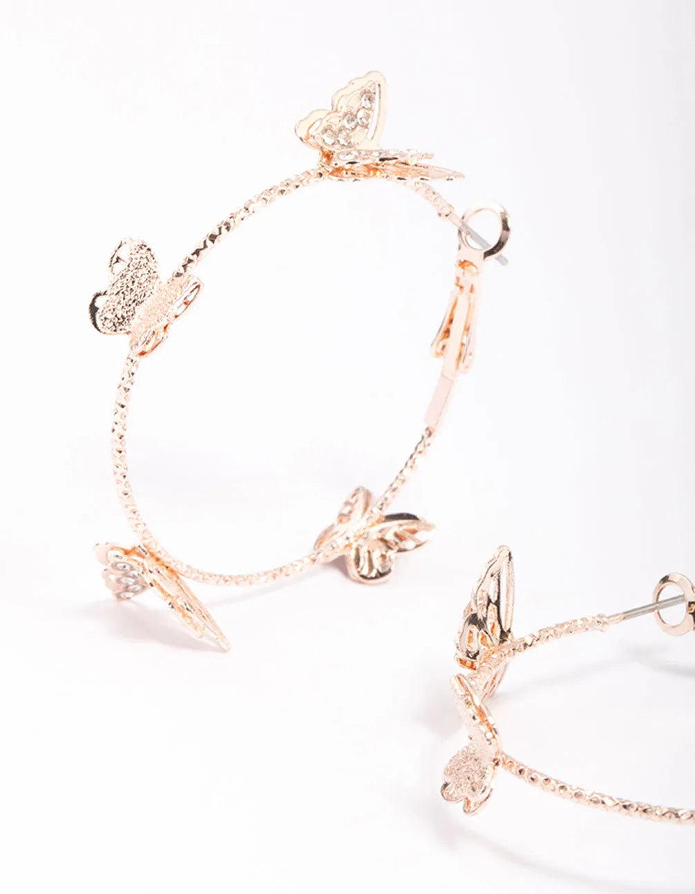 Rose Gold Butterfly Medium Hoop Earrings