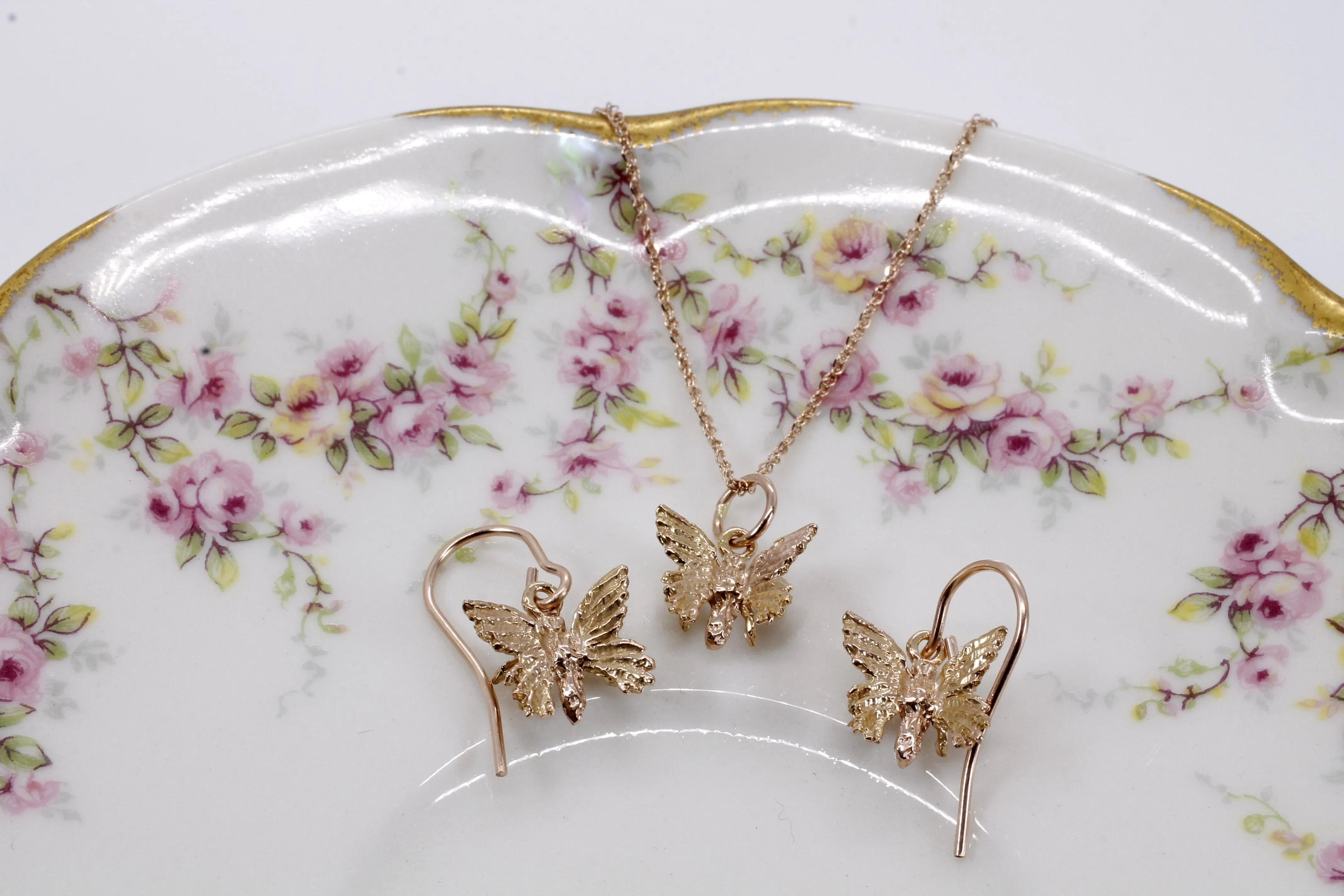 Rose Gold Butterfly Necklace and Earring Set