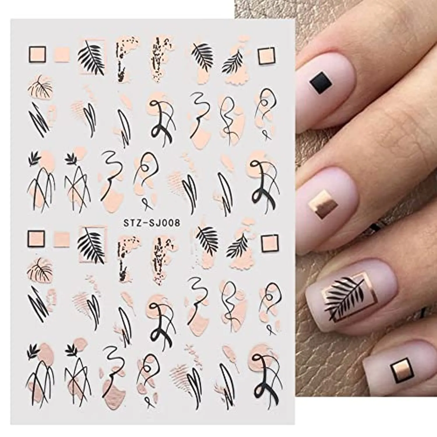 Rose Gold Nail Art Sticker Decals Spring Flower Nail Supplies Holographic Laser Line Leaves Heart Cactus Leopard Abstract Face Design Acrylic Nail Accessory Decal for Women DIY Decoration (9 Pieces)